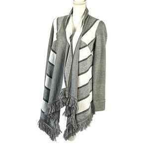 Anthropologie Saturday Sunday Elise Open Cardigan Size M Fringed Gray White Boho